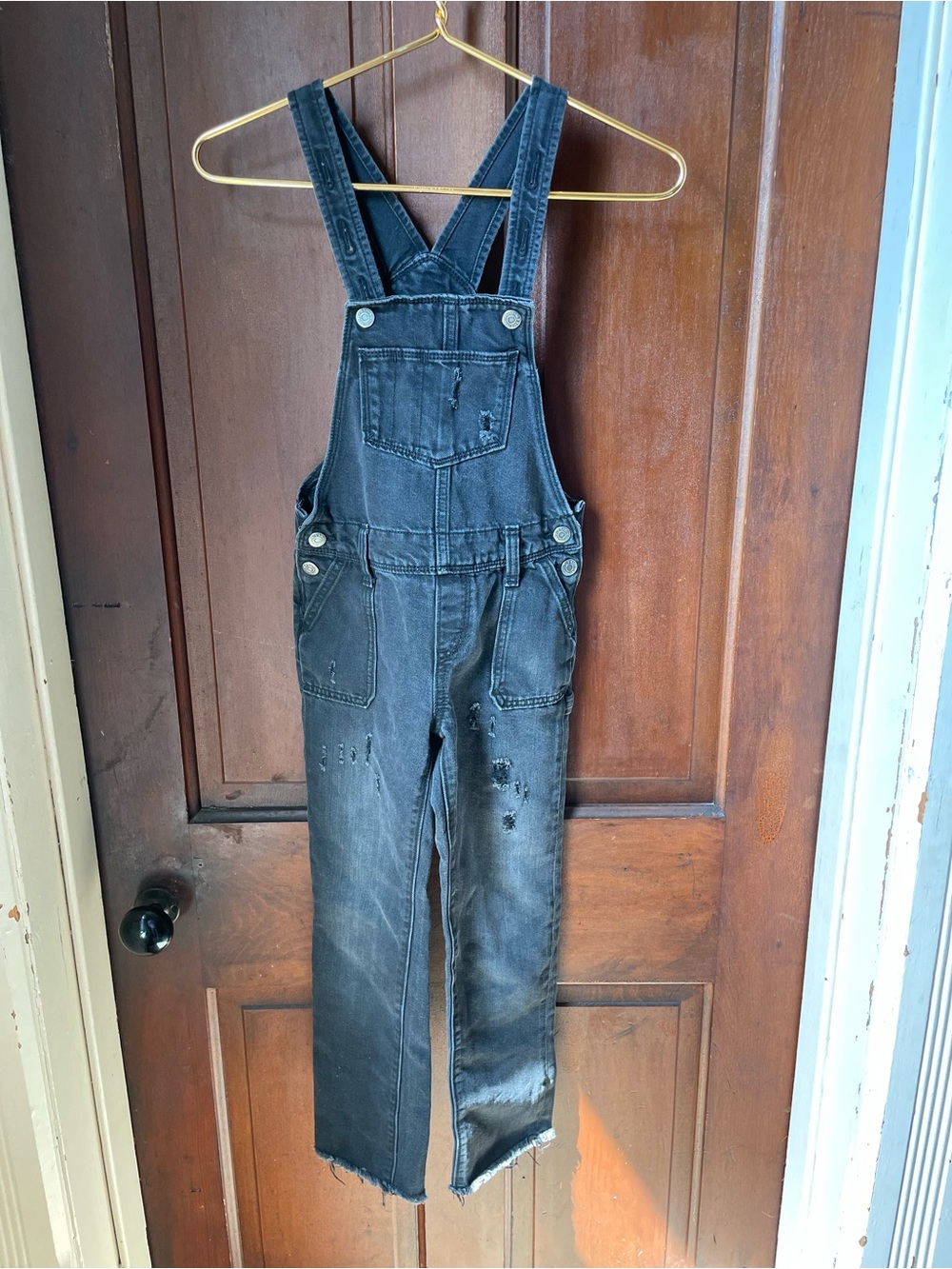 Old Navy girls medium 8 black denim bibs overalls